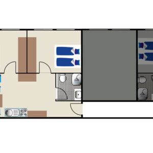 Grundriss einer Zweiraum Ferienwohnung mit Balkon in Niderviller